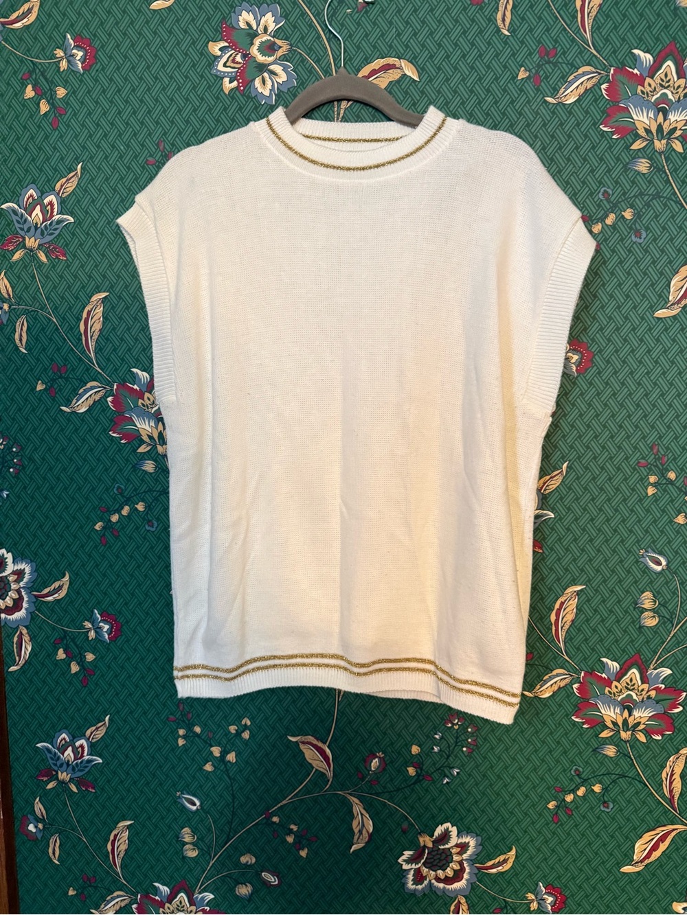 Women’s Cream Knit Sleeveless Top with Gold Trim
